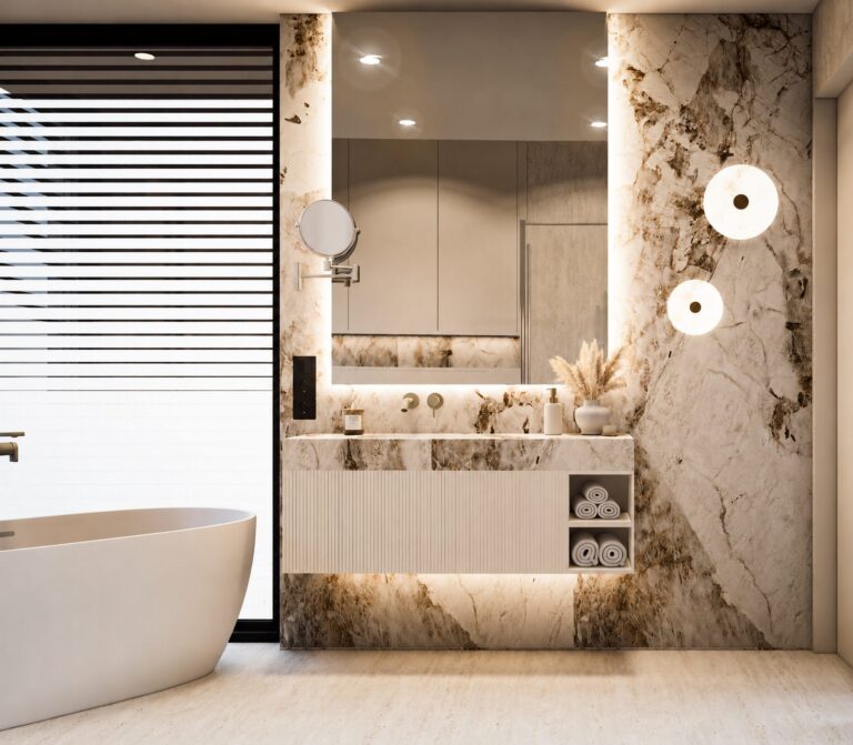 Apartament w sercu Krakowa - Contemporary Luxury - łazienka główna, wizualizacja projektu Art Park
